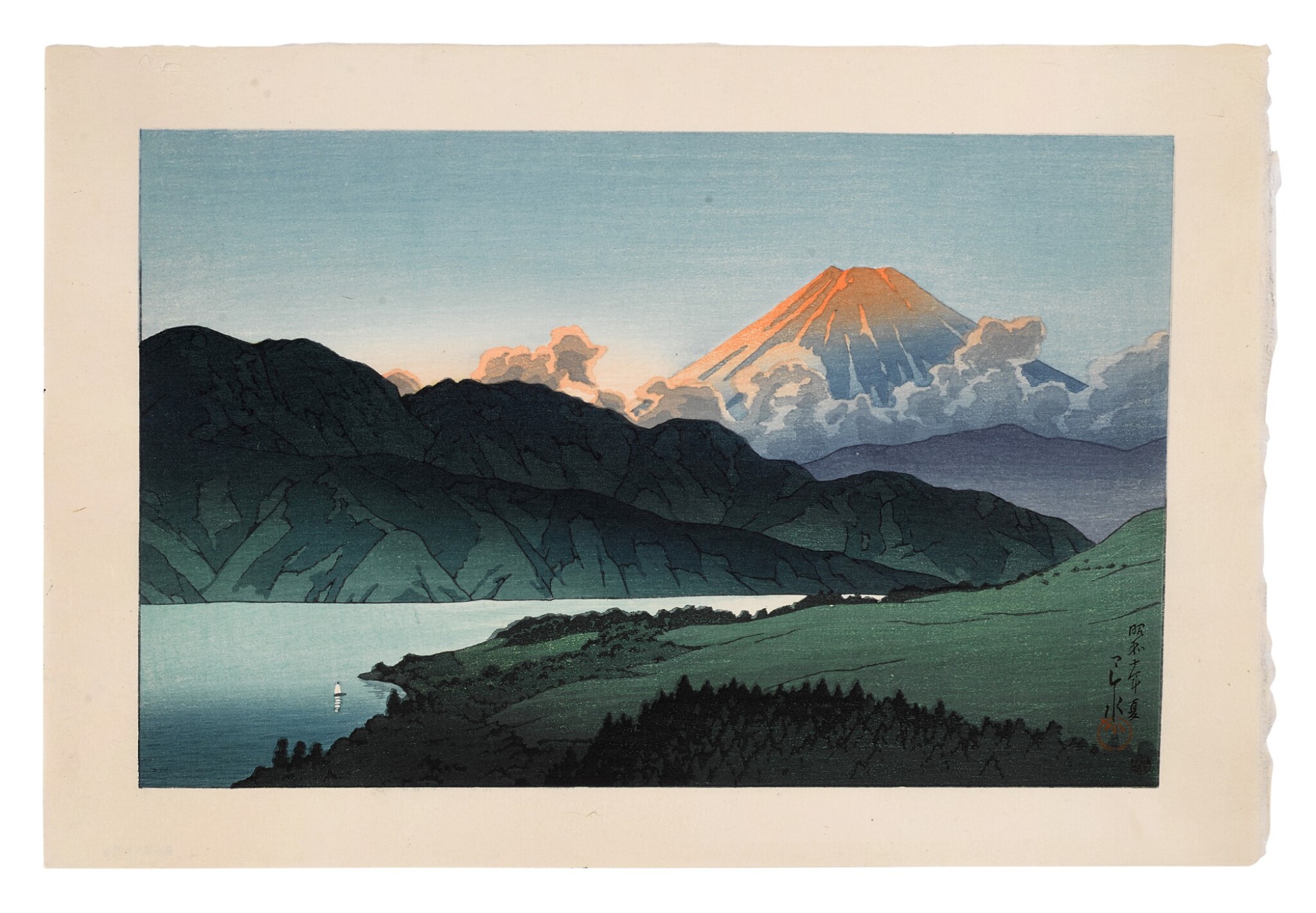 Kawase Hasui - A Nocturnal Fuji, Lake Ashino (Ashinoko no yu Fuji), 1935